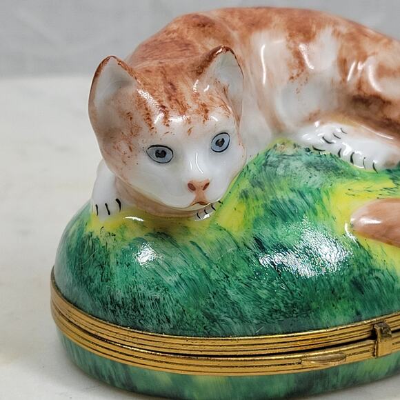Chamart Limoges Cat Trinket Box Large Piotet Signed Peint Main Hand Painted - Picture 2 of 16